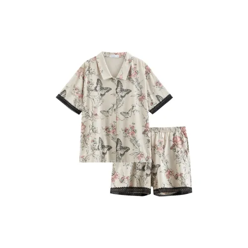 Same Language Пижамный комплект Женские Пергамент Желтый · Чернила COLORS · Цветочный дизайн