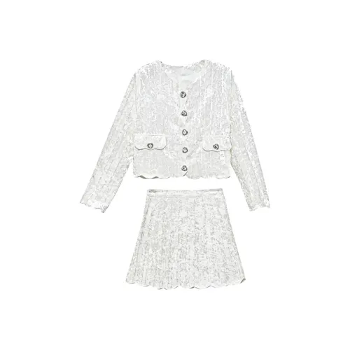 GORGEOUSIDEA Белая куртка + белая укороченная юбка, женские комплекты с юбкой