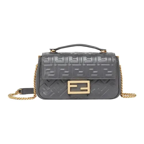 FENDI Baguette Овечья кожа Портативная Сумка через плечо Сумка на плечо Средняя Женская Темно-серый