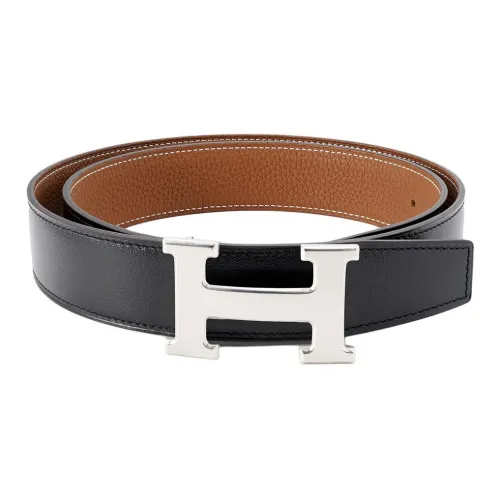 HERMES Ремень из коровьей кожи Мужской Черный Золото Ширина 3,2 см