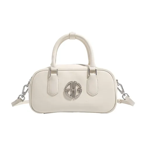 GHG Сумка из крупнозернистой текстуры коровьей кожи одно плечо стандартная женская экрю черный