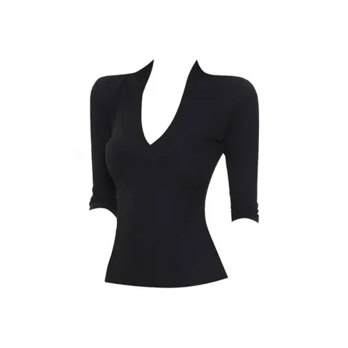 THREE Горячая девушка Позиционирование стиля V-образный вырез MID с короткими рукавами Рубашка Женская