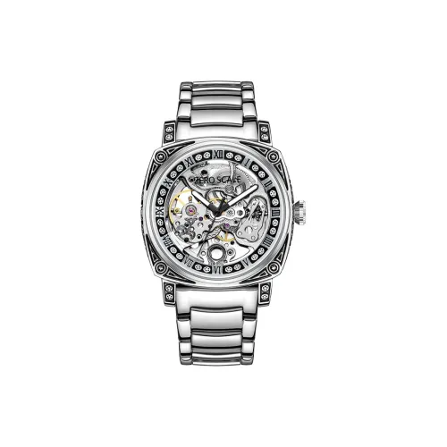 Zero Scale Механический механизм Металлический ремешок Часы Унисекс Циферблат с открытым механизмом