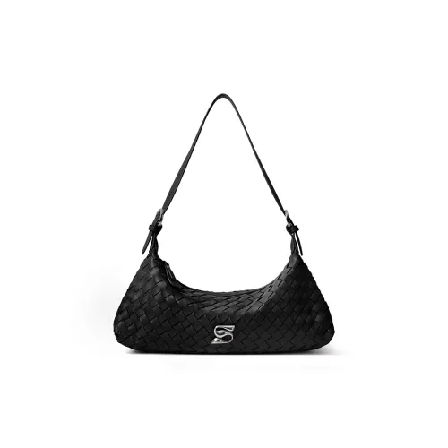 SMOSMOS Полиуретан Плечевая сумка Женская Тканевая вязаная Черная