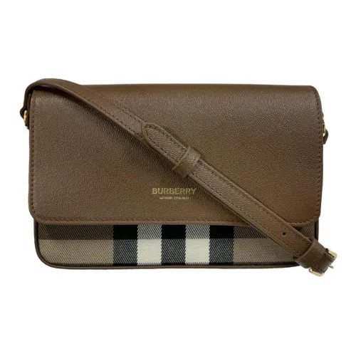 Burberry Canvas Телячья кожа Плечевая сумка Унисекс Коричневый