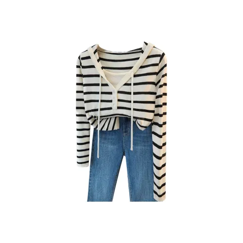 Cypress House Черный Абрикос Полосы Женский Трикотаж