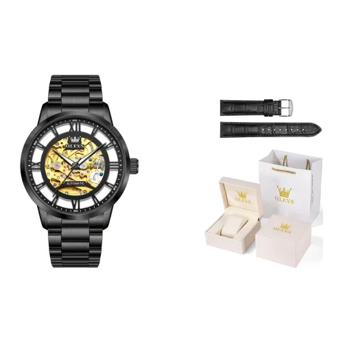 OLEVS Механический механизм ремешок из нержавеющей стали мужские часы золотой циферблат