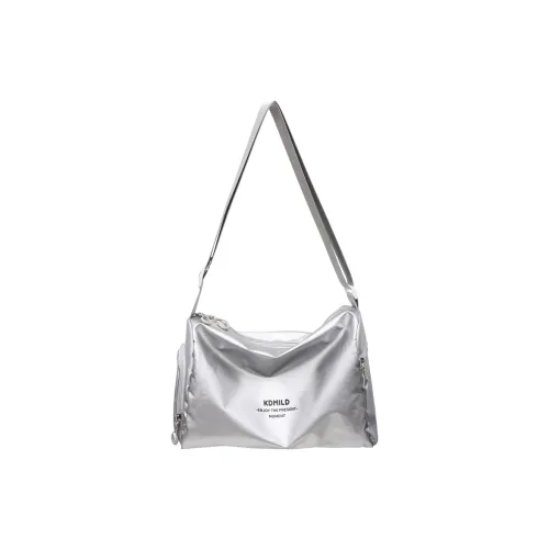 Minglu Кожа Мембрана Плечевая Сумка Стандартная Унисекс Серебристый Черный