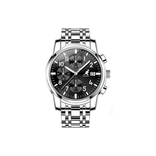 KANGOL Многофункциональный THREE Глаза Six Hands Кварцевый механизм Нержавеющая сталь Ремешок Часы Мужские часы Черный циферблат