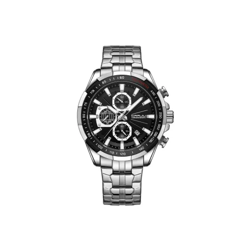 CRRJU Кварцевый механизм нержавеющая сталь ремешок мужские часы черный циферблат