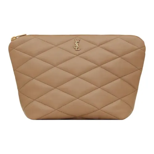 SAINT LAURENT Lambskin Clutch Bag Medium Women's Taupe