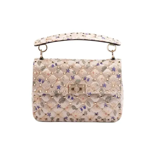 Valentino GARAVANIROCKSTUD SPIKE Шелковая сумка через плечо сумка среднего размера женская бежевая и зеленая