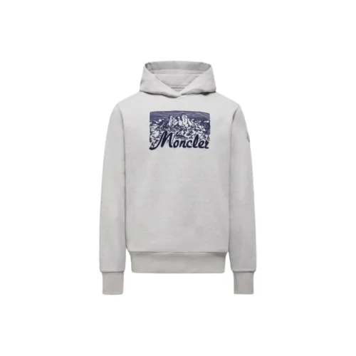 Moncler Вышитый Mountain Logo Хлопковый худи худи Мужской Серый