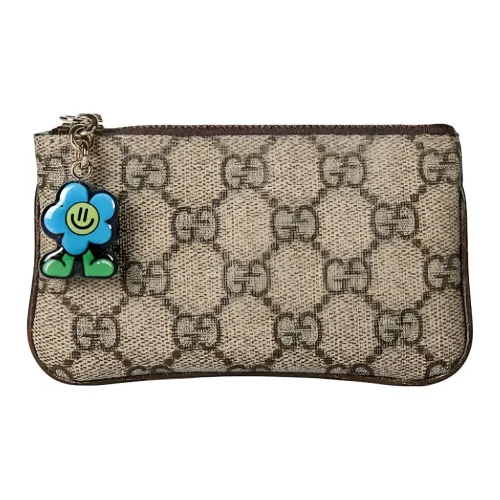 GUCCI Canvas Key Pouch Женские Бежевый и Эбеновый