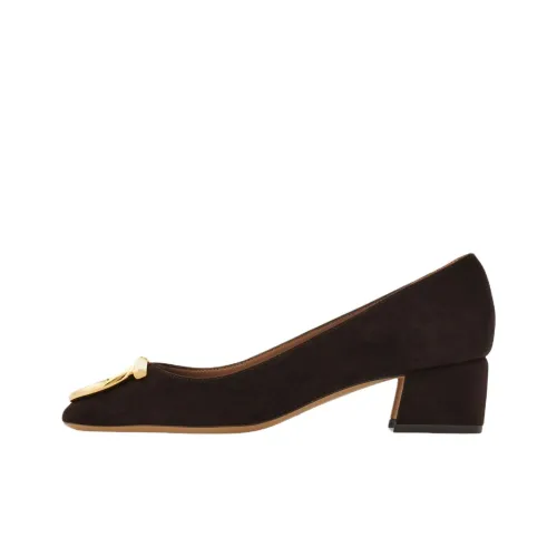 FERRAGAMO GANCINI Грубый каблук Высокие каблуки 4CM Женские Morocco Коричневый