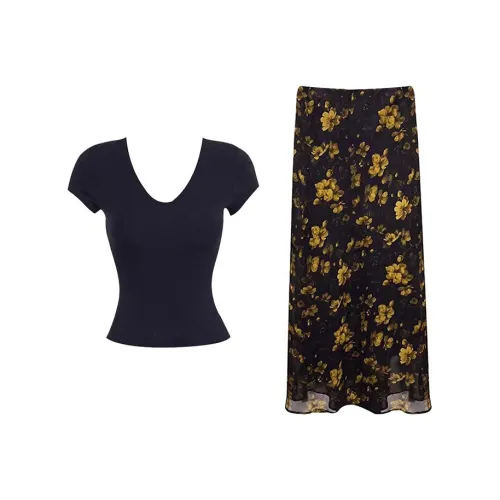 MARIE·COCO Черный топ + Юбка Женские Комплекты с юбкой