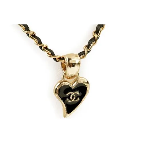 CHANEL Laces Metal Necklaces Черный Золотой Женские