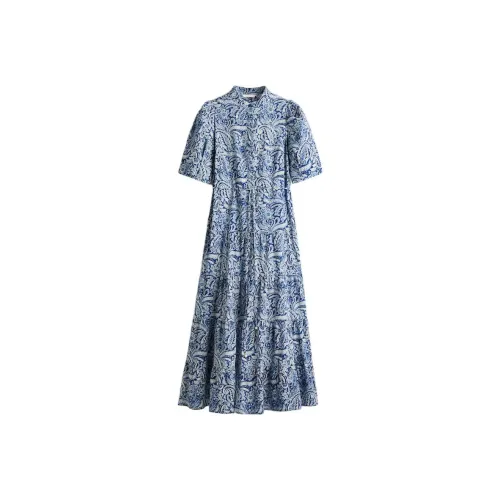 H&M Синий / Белый Женские Короткие Платья с Рукавами