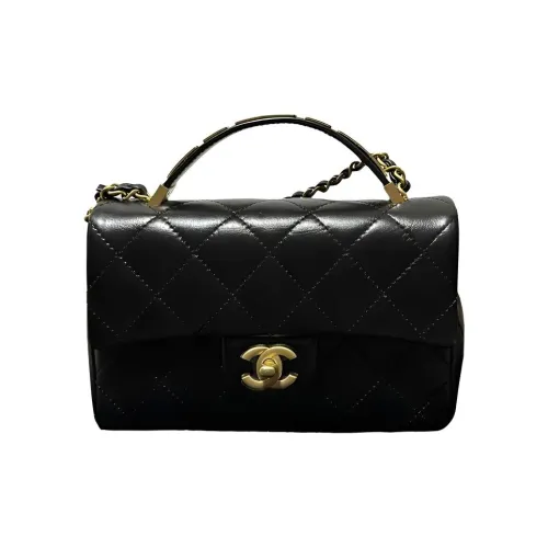 CHANEL Телячья кожа и металл сумка с клапаном сумка через плечо сумка маленькая унисекс черный