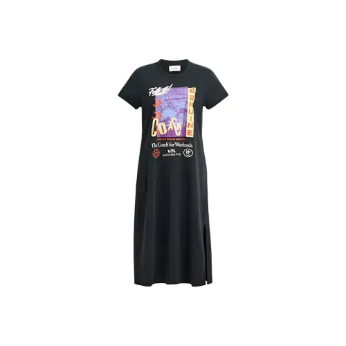 COACH Короткий рукав Платье Женское Черное