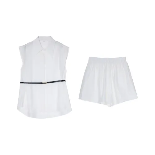 Wen Shan Корейский стиль Белая укороченная рубашка с рукавами + белые шорты Женские повседневные костюмы