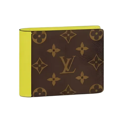 LOUIS VUITTON Покрытый холст с кожаными вставками кошелек мужской коричневый и желтый