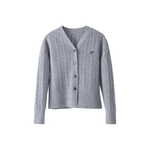 Fstudio Осень и зима Корейский стиль Минималистичный Длинный рукав V-образный вырез Трикотажная ткань Кардиган Чистая шерсть Комплект с юбкой Женские