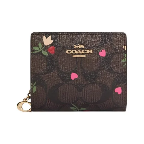 COACH Сердце Холст Держатель для карт Кошелек Женский Коричневый