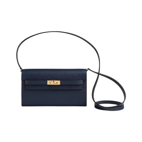 HERMES Kelly To Go Evercolor Телячья кожа Кошелек Женские 2Z BLEU NUIT Полночный синий