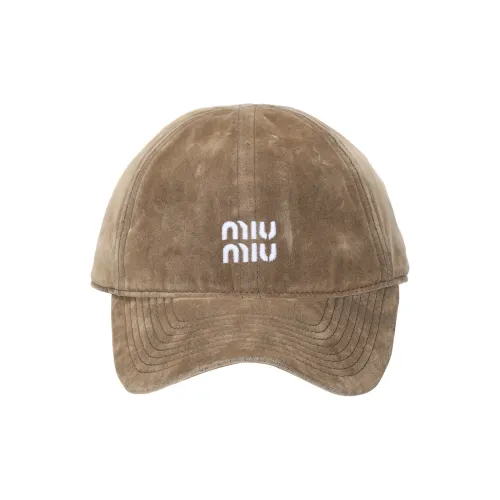 MIU MIU Cotton Leather Velvet Baseball Caps Women's Brown