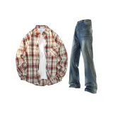 Red Plaid + Nostalgic Blue Pants  
Красная клетка + ностальгические синие штаны