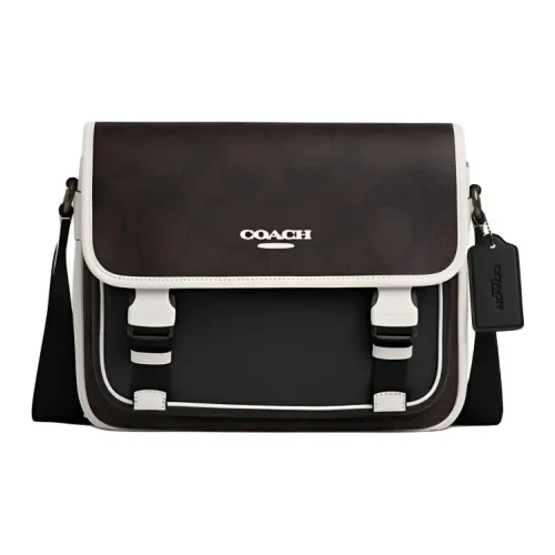 COACH Racer Искусственная кожа Сумка через плечо Большая Мужская Цвет фундуковый Мел белый