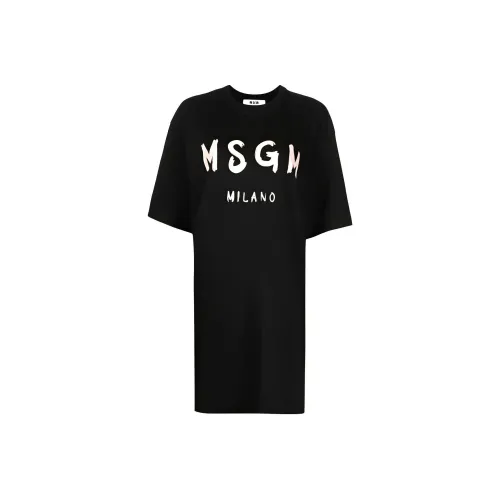MSGM Черное Женское Короткое Платье с Рукавами