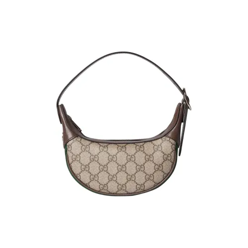 GUCCI Ophidia Покрытие Ткань Плечевая Сумка Маленькая Женская Бежевая и Темно-Коричневая