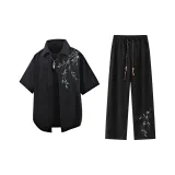 Черная рубашка с коротким рукавом + черные брюки