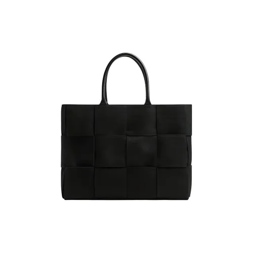 Bottega Veneta Arco Ткань с коровьей кожей Тоут Сумка Сумка для покупок Сумка Большая Мужская Черная