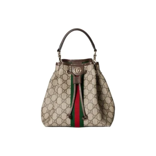 GUCCI Ophidia Тисненая ткань с покрытием ведрообразная сумка одно плечо маленькая женская коричневый
