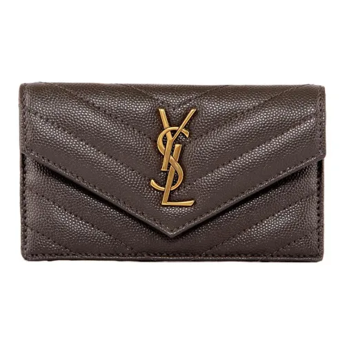 SAINT LAURENT MONOGRAM LEATHER Конверт Сумка для карт Женская Коричневый