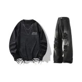 Черная рубашка с длинным рукавом + черные джинсы