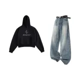 Чёрный свитшот + винтажные синие джинсы