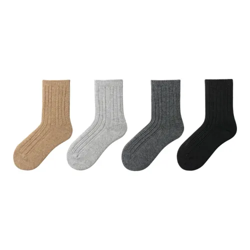 LIANGPU Светло-серый + Светло-кофейный + Темно-серый + Черный Женские носки MID до икры
