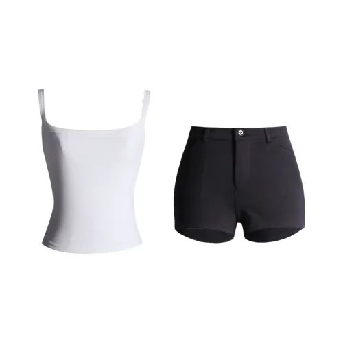 YINLEI Белый топ + черные шорты Женские Повседневные костюмы