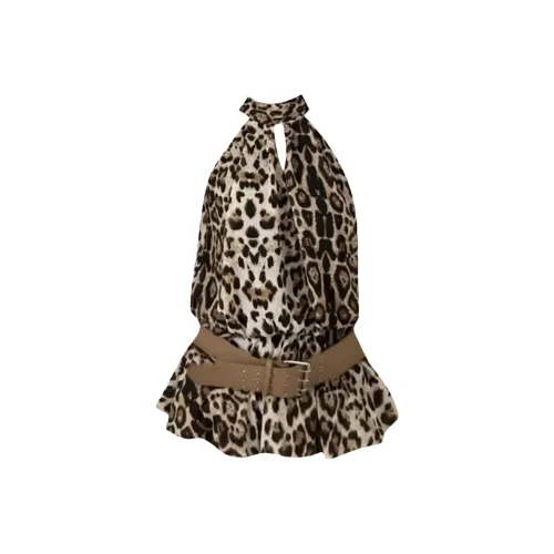 JOPPTI Леопардовый принт Женские Платья без рукавов