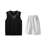 Комплект одежды (Черный топ + Белый Фотиния Серый низ)