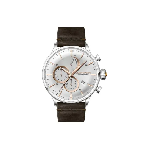JOHN DANDY Наручные часы Кварцевый механизм Коровья кожа Ремень Белый циферблат Мужские часы