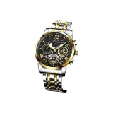 Двухцветный браслет из золота и стали с черным циферблатом