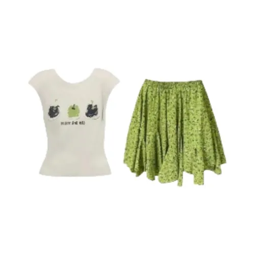 DANCANG Свободный крой T-рубашка Минималистский стиль Удобный Комплект с юбкой Женская