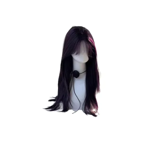 Sweet Pillow House Фея Длинные Прямые Волосы Черный Фиолетовый Боковая Часть Высококачественная Кожа Привлекательная Натуральная Длинная Перука