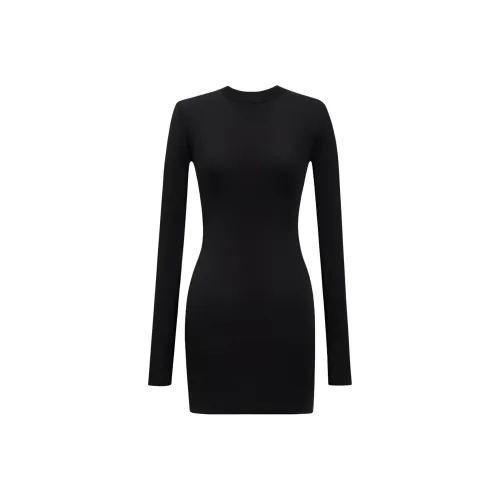 SAINT LAURENT SS25 Длинное Платье с Длинными Рукавами Женское Черное