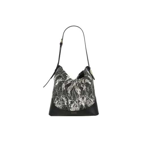 Great Dog and Black Horse Ткань Сумка через плечо Большая Женская Жаккард Черная